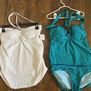 Motherhood Maternity Swimsuits Small Navy/Teal & White/Gold